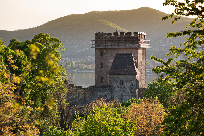 Salamon-torony, mögötte a hegyek és a Duna